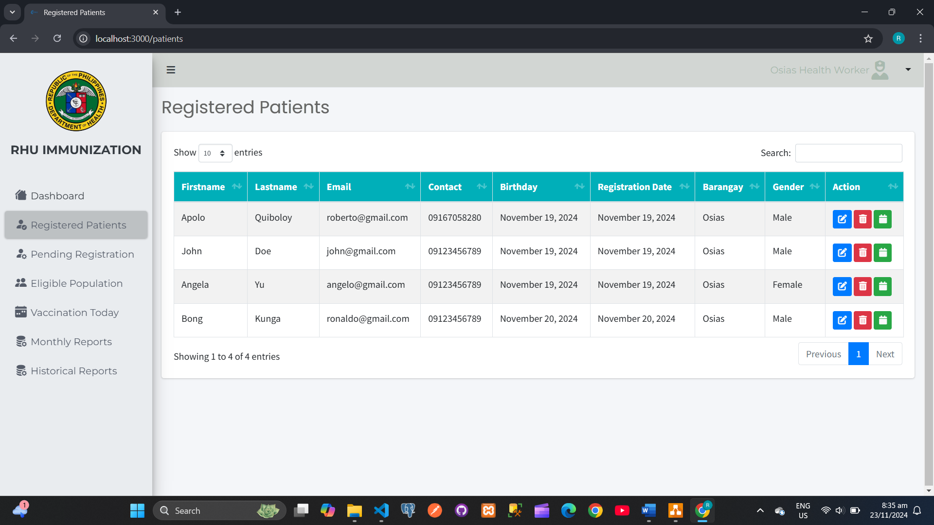 RHU Immunization Monitoring System